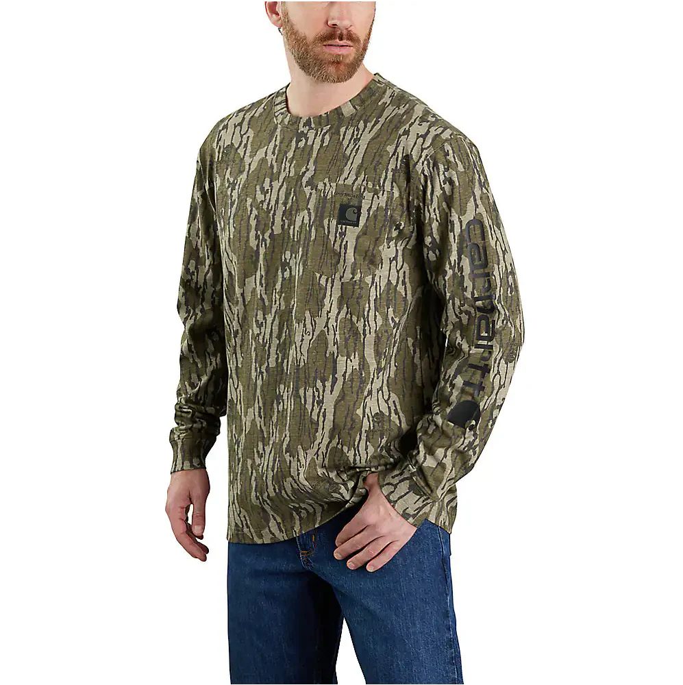 Carhartt Men's Loose Fit Heavyweight Long-Sleeve Pocket Camo Logo Graphic T-Shirt
