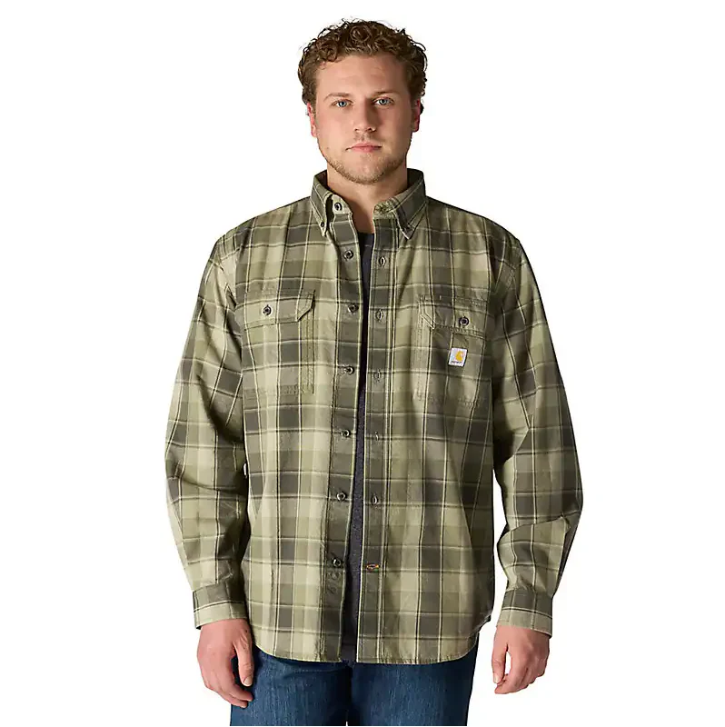 Carhartt Men's Loose Fit Midweight Chambray Long-Sleeve Plaid Shirt