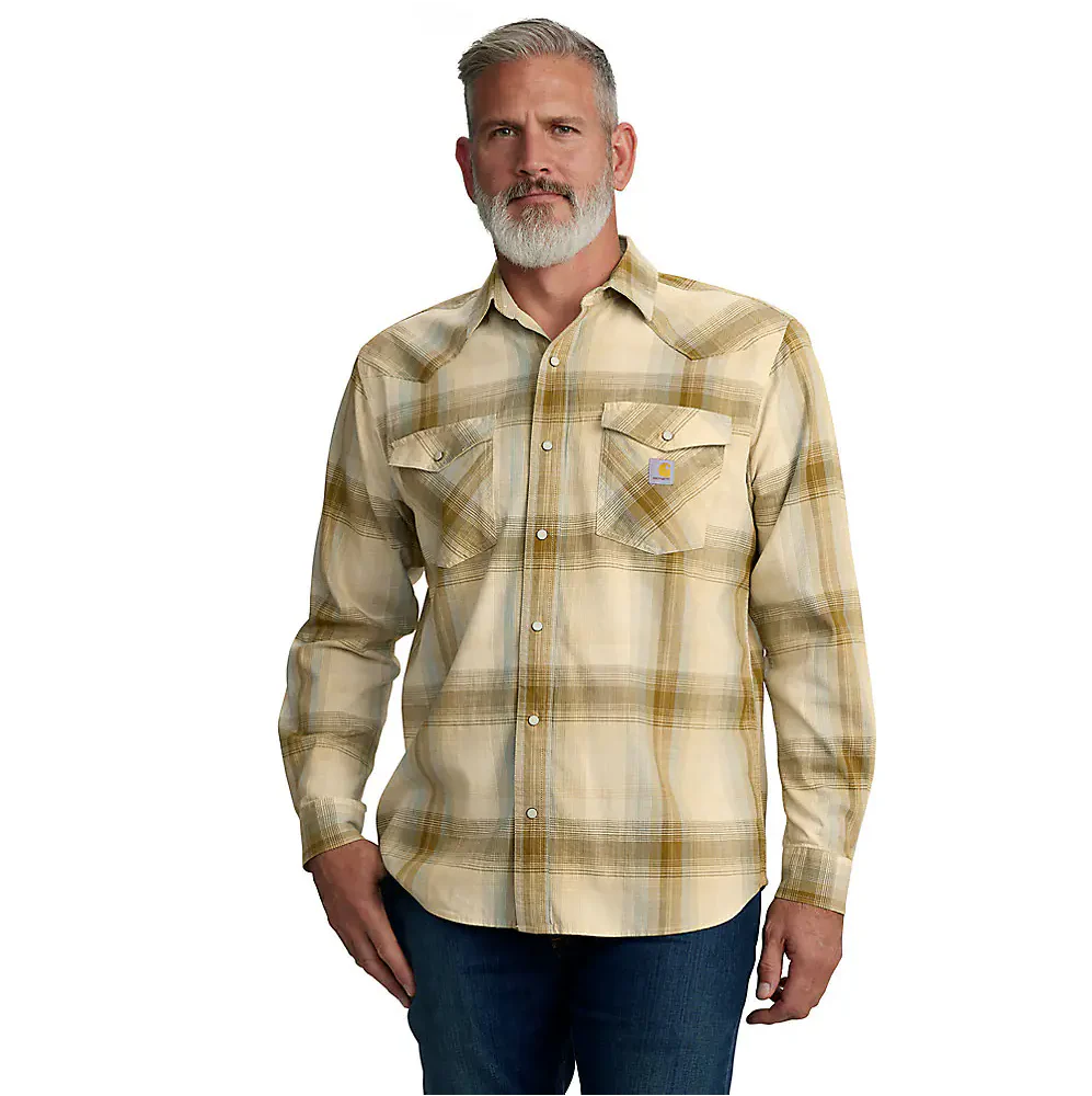 Carhartt Men's Montana Rugged Flex Lightweight Snap Front Long Sleeve Plaid Shirt