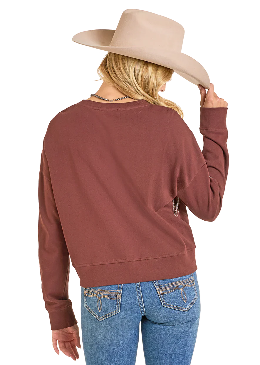 Rock and Roll Denim Women's Chain Fringe Western Graphic Pullover - Image 2