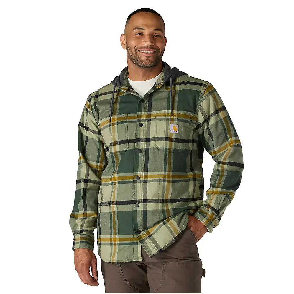 Carhartt Men's Rugged Flex Relaxed Fit Flannel Fleece-Lined Hooded Shirt Jac